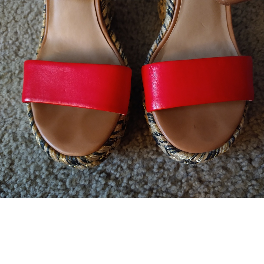 JUST FAB RED & TAN WEDGE SANDALS  - SIZE 7 - VERY CUTE - Picture 2 of 8